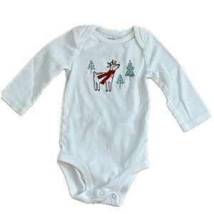 Carter's 100% Cotton White Long Sleeve Onesie with Reindeer and Trees Size 3-6M